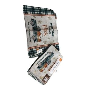 Welcome to Our Patch Tapestry‎ Runner Green Plaid Truck Fall Decor Autumn
